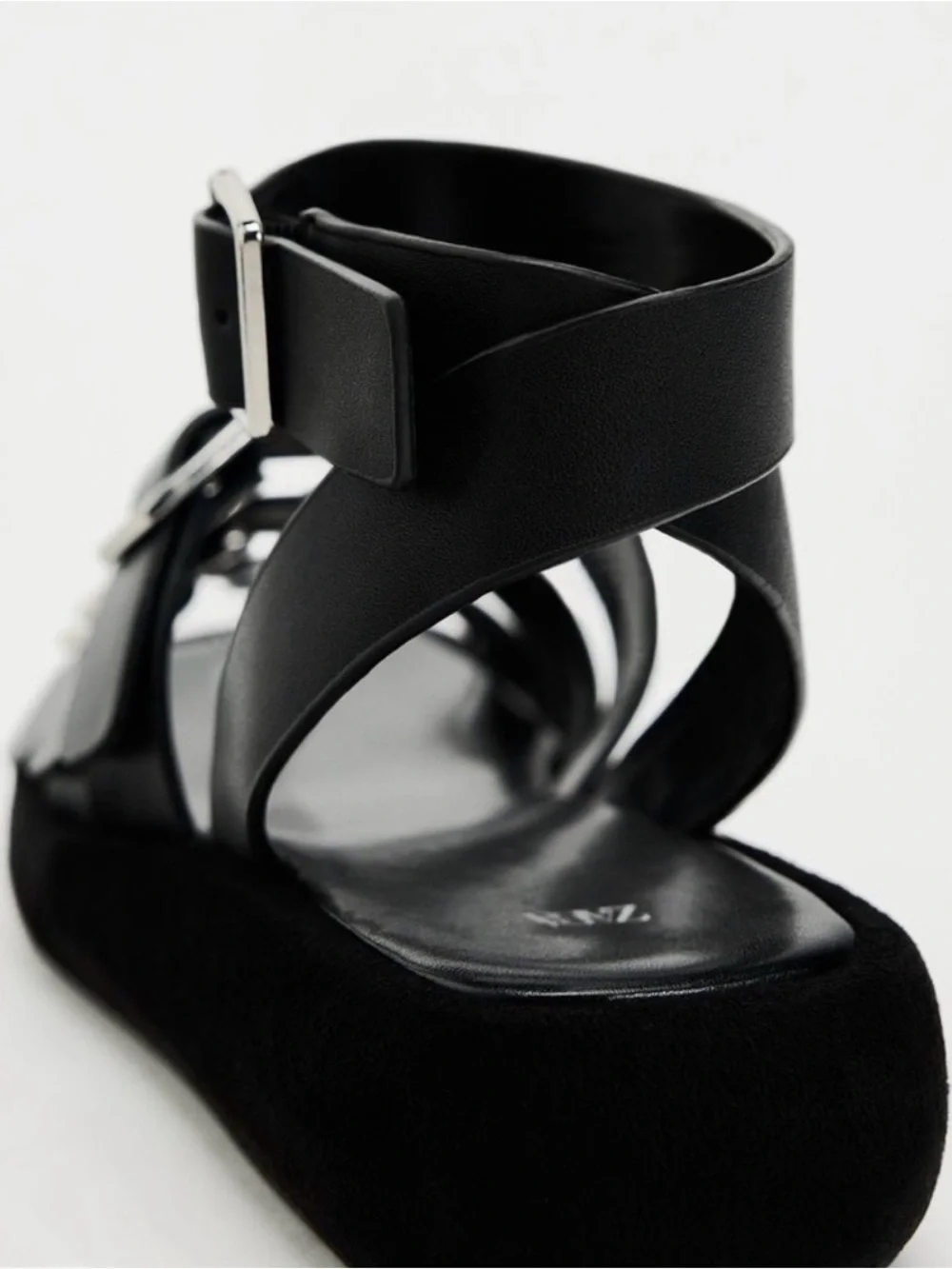 Women’s Zara Black Triple-Strap Buckle Ankle Platform Sandals size 7.5 like new - Picture 4 of 5